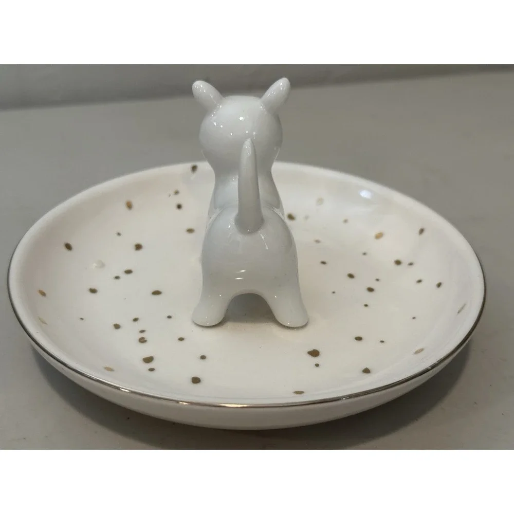 Cat Dish Ring Holder White With Gold Trim and Polka Dots